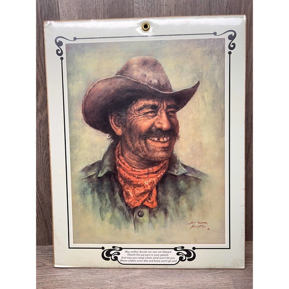 Bill Hampton Gritty Cowboy Print "May Neither Drought Nor Rain" 1974 - 16X20 NEW - Picture 1 of 6